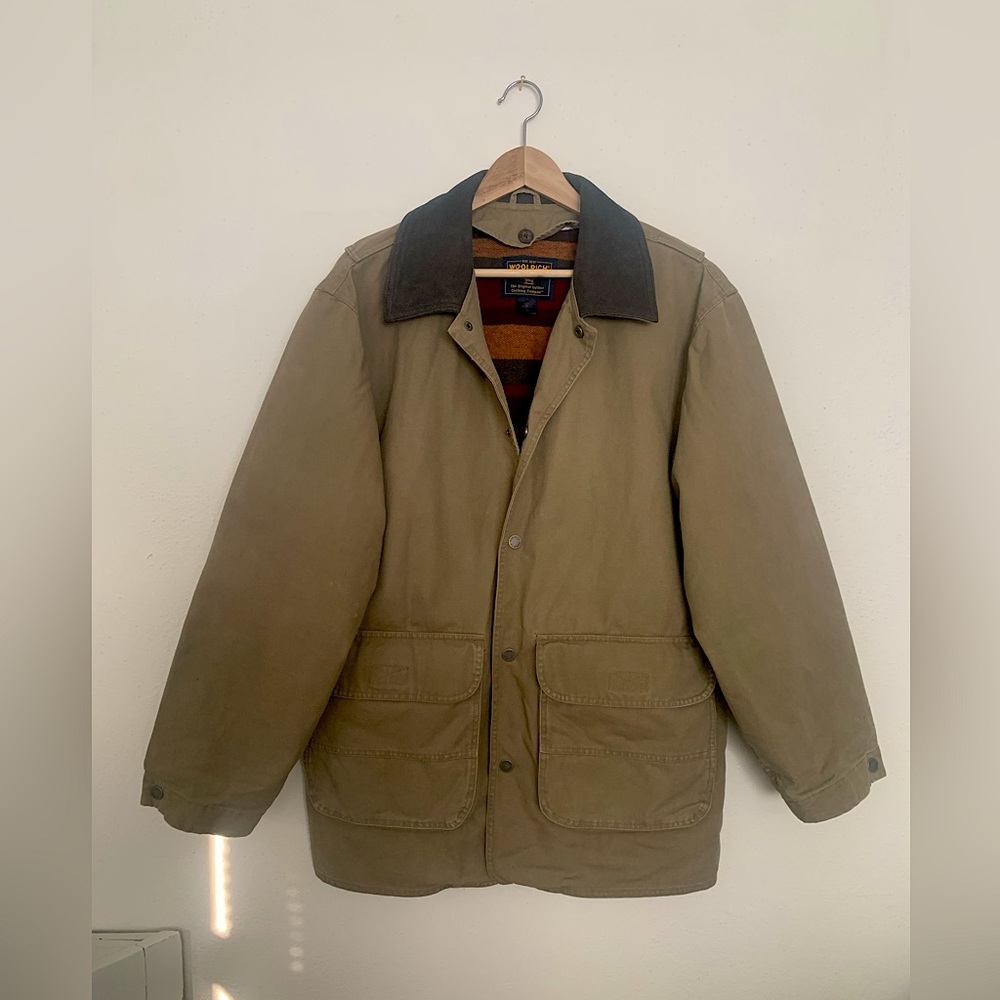 Vintage WOOLRICH Canvas Striped Barn Chore Coat • Med • Dark Wheat